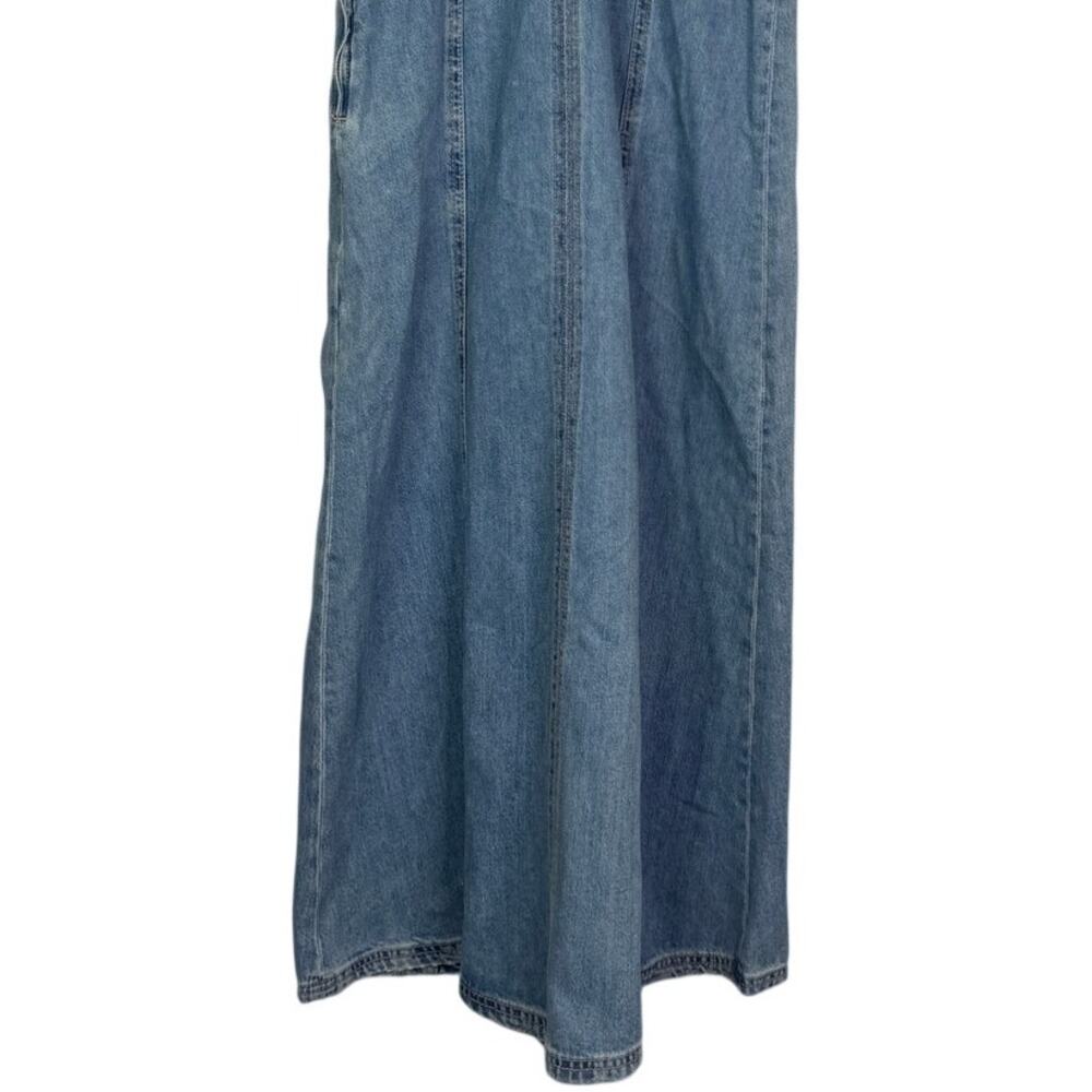 Zara Oversized Denim Seamed V Neck Sleeveless Midi Dress Side Zip Up S Blue Wash - Picture 9 of 16